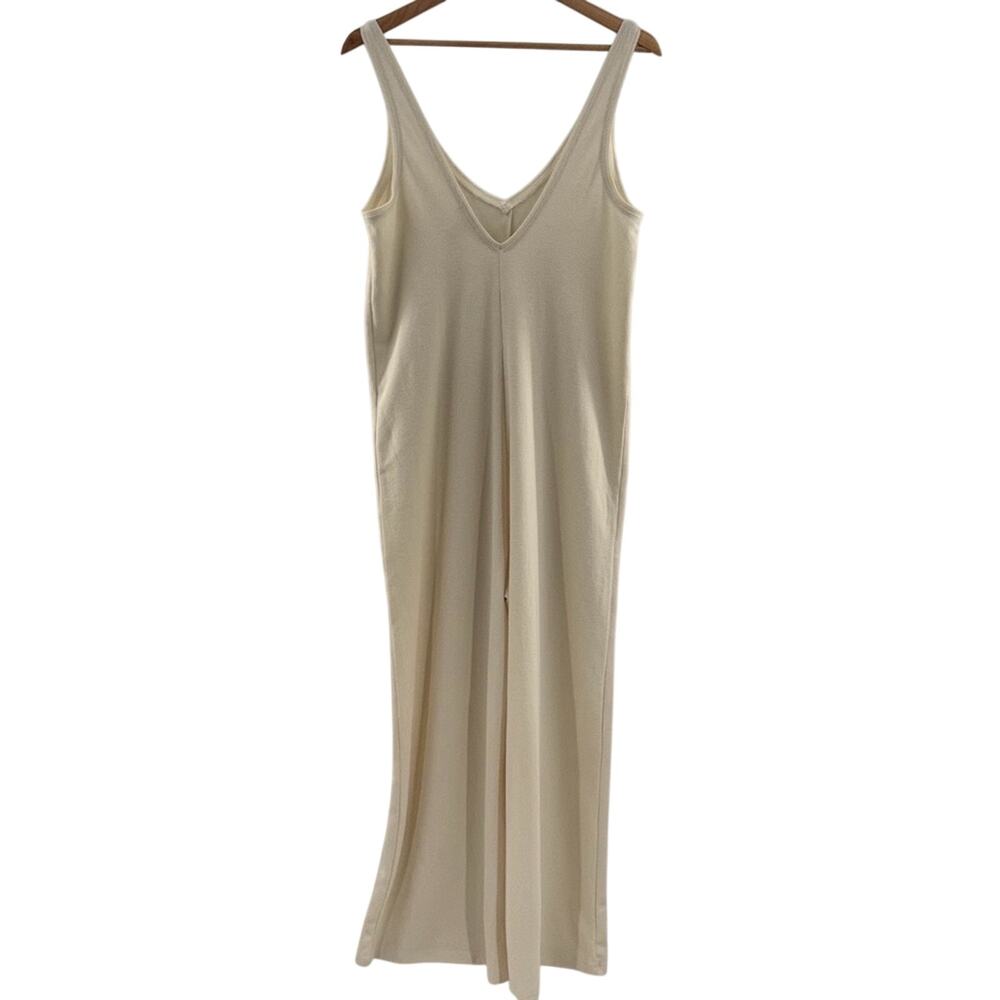 Victoria’s Secret Glow Wide Leg Waffle Knit Jumpsuit Ivory Comfy Size Medium - Picture 6 of 9